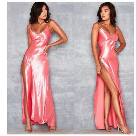 GUC Mistress Rocks Pink Satin Maxi with High Slit Size XS - Picture 3 of 10